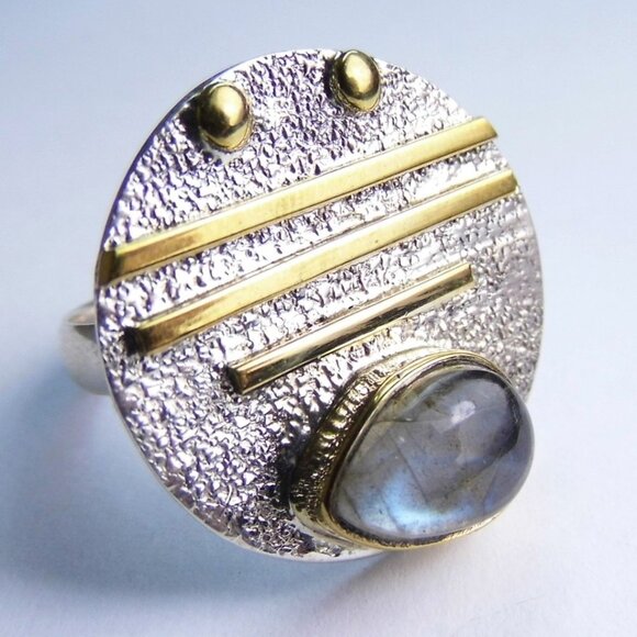 LABRADORITE Silver Two tone RING size 8.5 - Picture 1 of 7